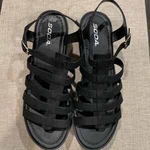 Soda Strappy Open Toe T-Strap Lug Sole Platform Wedge